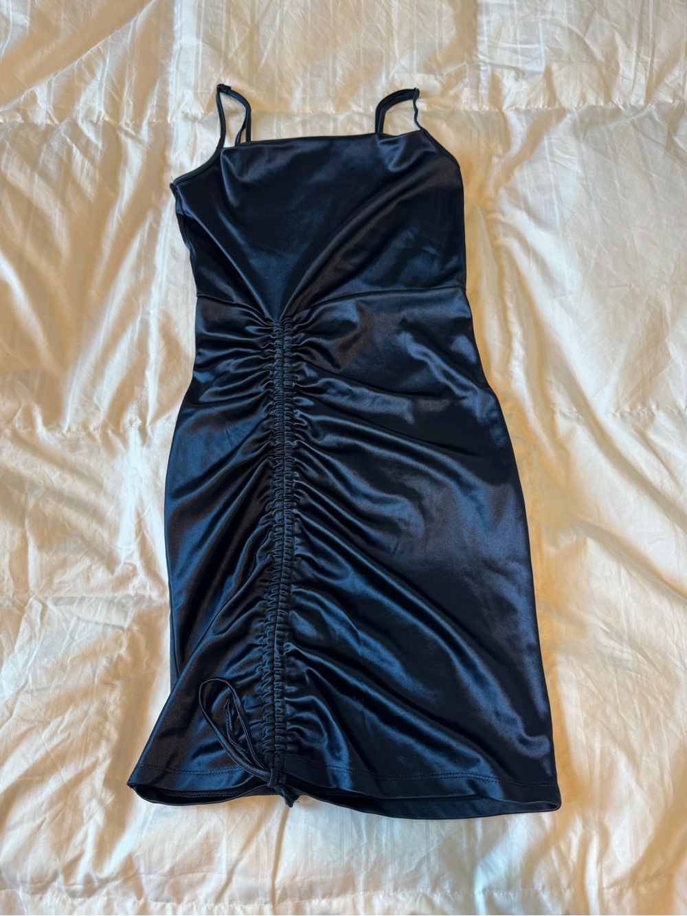 Rue21 Navy Satin Ruched Mini Dress